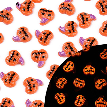 Helloween Theme Luminous Resin Decoden Cabochons, Glow in the Dark, Pumpkin, 11x10x3mm