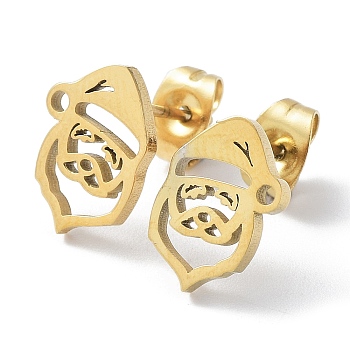 304 Stainless Steel Stud Earrings, Hollow Santa Claus for Christmas, Golden, 11.5x8.5mm