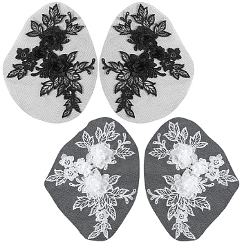 4Pcs 2 Colors Polyester Embroidery Sequin Costume Accessories, Sewing Craft Decoration, Flower, Mixed Color, 200x150x0.8mm, 2pcs/color