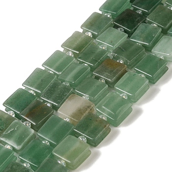 Natural Green Aventurine Beads Strands, Square, with Seed Beads, 10~10.5x10~10.5x5~5.5mm, Hole: 1.6mm, about 32pcs/strand, 15.16~15.35 inch(38.5~39cm)