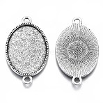 Tibetan Style Oval Alloy Cabochon Connector Settings, Cadmium Free & Lead Free, Antique Silver, Tray: 25x18mm, 34x20.5x2mm, Hole: 2mm, about 370pcs/1000g(TIBE-Q038-002B-AS-RS)