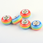 Resin European Beads, Large Hole Beads, with Silver Plated Brass Double Cores, Stripe, Rondelle, Dodger Blue, 14x8~8.5mm, Hole: 5mm(RPDL-S003-05)
