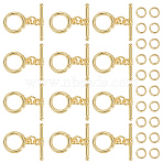 15Pcs Brass Toggle Clasps, Long-Lasting Plated, Ring, with 20Pcs 304 Stainless Steel Open Jump Rings, Real 18K Gold Plated, Ring: 15x12x2mm, Hole: 1.6mm, Bar: 5.5x20x2mm, Hole: 1.6mm(KK-ME0002-35)
