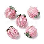 Handmade Lampwork Beads, Tulip, Pink, 13~14.5x13~15mm, Hole: 1.4mm(LAMP-F041-02I)