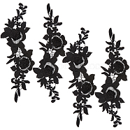 Flower Shape Computerized Embroidery Water Soluble Appliques, Costume Dress Accessories, Black, 360x110x4mm, 2pcs/set(FIND-WH0136-56)