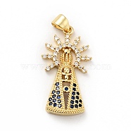 Rack Plating Brass Micro Pave Cubic Zirconia Pendants, Long-Lasting Plated, Lead Free & Cadmium Free, Godfather, Real 18K Gold Plated, 27.5x15x4mm, Hole: 3.5x4mm(ZIRC-F129-44G)