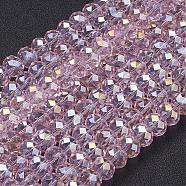 Electroplate Glass Beads Strands, AB Color Plated, Faceted, Rondelle, Pink, 10x7mm, Hole: 1.4mm, about 65~67pcs/strand(GR10MMY-59AB)