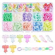 250Pcs Oval Link Rings, with 3Pcs Shoe Pendants and 7Pcs Bowknot Pendants, for DIY Children's Day Themed Resin Bracelet Making Kits, Mixed Color, 16x11x5mm(DIY-WH0223-01A)