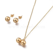 Ball Pendant 304 Stainless Steel Jewelry Sets, Cable Chains Necklaces and Stud Earrings, with Ear Nuts and Lobster Claw Clasps, Golden, 19.48 nches(49.5cm), 18.5x8mm, Pin: 0.7mm(SJEW-M097-07G)