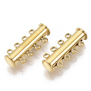 304 Stainless Steel Slide Lock Clasps, 4 Strands, 8 Holes, Magnetic, Tube, Golden, 24.5x10x6.5mm, Hole: 1.6mm(X-STAS-S079-159G)