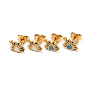 Enamel Crab Stud Earrings with 316 Surgical Stainless Steel Pins, Gold Plated 304 Stainless Steel Jewelry for Women, Mixed Color, 7x9mm, Pin: 0.8mm(EJEW-A081-01G)
