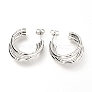 304 Stainless Steel Half Hoop Earrings, with Ear Nuts, Stainless Steel Color, 30x24x12~18mm, Pin: 0.8mm(EJEW-C501-18P)