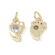 Brass Glass Charms, with Jump Ring, Footprint, Real 18K Gold Plated, 12x7.5x3mm, Hole: 3.4mm, Jump Ring: 5x0.8mm, Inner Diameter: 3.4mm(KK-E068-VB232)