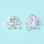 Halloween Themed Alloy Cabochons, Nail Art Decoration Accessories for Women, Cadmium Free & Lead Free, Skull, Silver Color Plated, 11x11x3mm(MRMJ-WH0067-26S-RS)