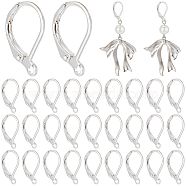 Brass Leverback Earring Findings, with Horizontal Loop, 925 Sterling Silver Plated, 15.6x10x2mm, Hole: 1.4mm, Pin: 0.8mm, 70pcs/box(KK-CN0003-07A-S)