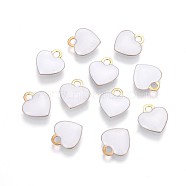 Brass Charms, with Enamel, Enamelled Sequins, Long-Lasting Plated, Nickel Free, Real 18K Gold Plated, Heart, White, 10x9x2mm, Hole: 1.6mm(KK-F782-11G-09-NF)
