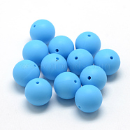 Food Grade Eco-Friendly Silicone Focal Beads, Round, Deep Sky Blue, 18~20mm, Hole: 2mm(SIL-R008D-07)