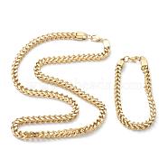 Ion Plating(IP) 304 Stainless Steel Wheat Chain Bracelets & Necklaces Jewelry Sets, Golden, 24 inch(61cm), 9 inch(22.8cm), Link: 9x6x6mm(SJEW-B019-04D-G)