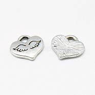 Tibetan Style Alloy Charms, Heart with Wing, Cadmium Free & Lead Free, Antique Silver, 9.5x10x1.5mm, Hole: 1.5mm(X-TIBE-S301-023AS-RS)