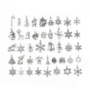 Tibetan Style Alloy Pendants, Christmas Theme Mixed Shapes Charms, Antique Silver, 16~28.5x7~22x2.5~3.5mm, Hole: 1.5mm, 40pcs/set(PALLOY-B014-12)