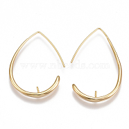 Brass Earring Hooks, For Half Drilled Beads, Nickel Free, Real 18K Gold Plated, 37~42x26x3mm, 20 Gauge, Pin: 0.8mm(KK-T038-207G)
