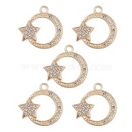 Alloy Rhinestones Pendants, Ring with Star Charms, Light Gold, 20x20x1.5mm, Hole: 1.8mm(FIND-YW0002-01)