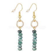Dyed Natural Malaysia Jade Beads Dangle Earrings, Round Stone Tassel Drop Earrings, Golden, 50mm, Pin: 0.6mm(EJEW-JE04709-01)