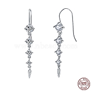 Rhodium Plated 925 Sterling Silver Teardrop Tassel Dangle Earrings for Women, with S925 Stamp, Real Platinum Plated, 50x7.5mm(EJEW-P231-44P)