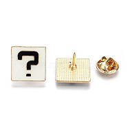 Question Mark Enamel Pin, Square Alloy Brooch for Backpack Clothes, Cadmium Free & Lead Free, Light Gold, WhiteSmoke, 17x17x11mm, Pin: 1mm(PALLOY-S132-285)