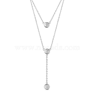 SHEGRACE 925 Sterling Silver Tiered Necklaces, with Grade AAA Cubic Zirconia and Cable Chains, Platinum, 16.54 inch(42cm)(JN958A)