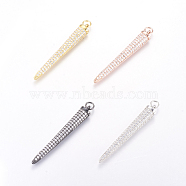 Brass Micro Pave Cubic Zirconia Pendants, Triangle, Mixed Color, 43x6x4mm, Hole: 3mm(ZIRC-L068-50)