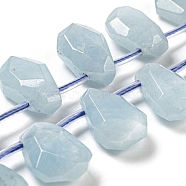 Natural Aquamarine Beads Strands, Faceted, Teardrop, Top Drilled, 10~18x8~13x3~7mm, Hole: 1mm, about 27pcs/strand, 15.79''~15.98''(40.1~40.6cm)(G-Z040-A09-01)