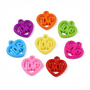 Acrylic Pendants, Heart with Word, Mixed Color, 21x20.5x4.5mm, Hole: 3mm, about 580pcs/500g(OACR-S020-41-B01)
