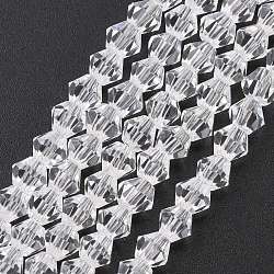 Imitate Austrian Crystal Bicone Glass Beads Strands, Grade AA, Faceted, Clear, 4x4mm, Hole: 1mm, about 93~95pcs/strand, 14 inch(X-GLAA-F029-4x4mm-13)