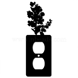 Iron Light Switch Decorations, with Screws, Rectangle with Flower, Black, 207x70x1.5mm(AJEW-WH0238-018)