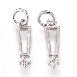 Brass Charms, with Micro Pave Cubic Zirconia and Jump Rings, Trapezoid, Clear, Platinum, 11x3x1.5mm, Hole: 2.3mm(ZIRC-L070-88P)