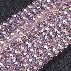 Electroplate Glass Beads Strands, AB Color Plated, Faceted, Rondelle, Pink, 10x7mm, Hole: 1.4mm, about 63~65pcs/strand, 49~50cm(GR10MMY-59AB)