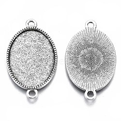 Tibetan Style Oval Alloy Cabochon Connector Settings, Cadmium Free & Lead Free, Antique Silver, Tray: 25x18mm, 34x20.5x2mm, Hole: 2mm, about 370pcs/1000g(TIBE-Q038-002B-AS-RS)