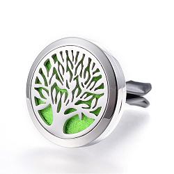 316 Surgical Stainless Steel Car Diffuser Locket Clips, with Perfume Pad and Magnetic Clasps, Flat Round with Tree, Lime Green, 30x7mm(STAS-H336-10D)