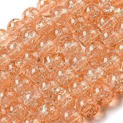 Spray Painted Crackle Glass Beads Strands, Round, Light Salmon, 6mm, Hole: 1.3~1.6mm, about 133pcs/strand, 31.4 inch(CCG-Q001-6mm-05)