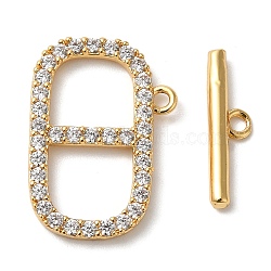 Brass Micro Pave Clear Cubic Zirconia Toggle Clasps, Oval, Real 18K Gold Plated, 21mm, Oval: 20x12x2mm, Hole: 1mm, Bar: 16x3.5x2mm, Hole: 1mm(KK-N254-74G)