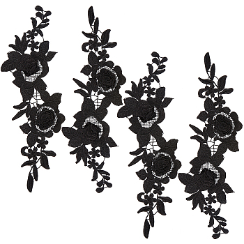 Flower Shape Computerized Embroidery Water Soluble Appliques, Costume Dress Accessories, Black, 360x110x4mm, 2pcs/set
