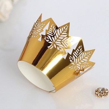 Thanksgiving Day Theme Maple Leaf Paper Baking Cups, Fluted Cupcake Liner, Bakeware Accessoires, Gold, 215x90mm