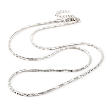 Non-Tarnish 304 Stainless Steel Round Snake Chain Necklaces for Women, Stainless Steel Color, 18.54 inch(47.1cm), 2mm wide