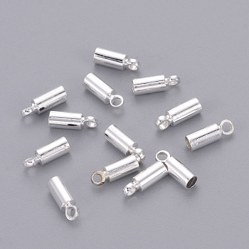 Brass Cord Ends, End Caps, Nickel Free, Silver Color Plated, 8x2.8mm, Hole: 1.5mm, 2mm inner diameter