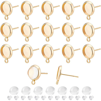 DIY Stud Earring Making Finding Kit, Including Brass Stud Earring Settings with Loopa, Glass Cabochons, Plastic Ear Nuts, Real 18K Gold Plated, 60Pcs/box