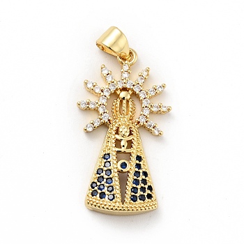 Rack Plating Brass Micro Pave Cubic Zirconia Pendants, Long-Lasting Plated, Lead Free & Cadmium Free, Godfather, Real 18K Gold Plated, 27.5x15x4mm, Hole: 3.5x4mm