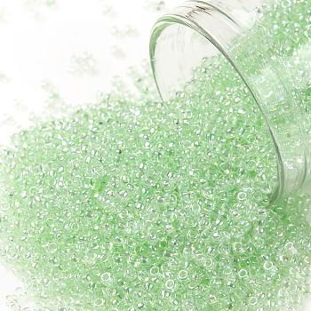 TOHO Round Seed Beads, Japanese Seed Beads, (172) Pale Green Transparent Rainbow, 15/0, 1.5mm, Hole: 0.7mm, about 15000pcs/50g