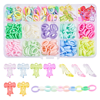 250Pcs Oval Link Rings, with 3Pcs Shoe Pendants and 7Pcs Bowknot Pendants, for DIY Children's Day Themed Resin Bracelet Making Kits, Mixed Color, 16x11x5mm