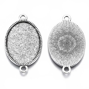 Tibetan Style Oval Alloy Cabochon Connector Settings, Cadmium Free & Lead Free, Antique Silver, Tray: 25x18mm, 34x20.5x2mm, Hole: 2mm, about 370pcs/1000g